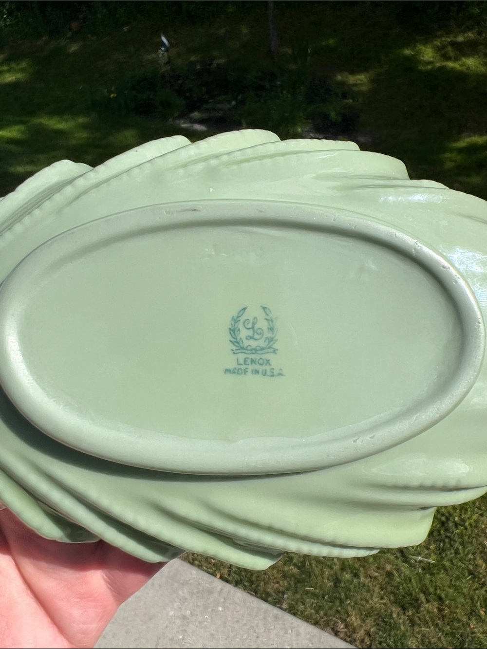 VTG Lenox Porcelain Made in USA Mermaid Shell Bowl Green Celadon Ivory White - Picture 6 of 8